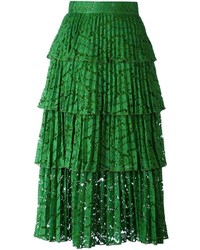 Темно-зеленая кружевная юбка со складками от No.21
