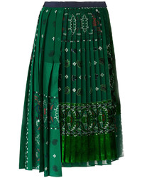 Темно-зеленая кружевная юбка со складками от Sacai