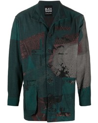 Мужская темно-зеленая куртка-рубашка с принтом от Yohji Yamamoto