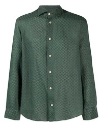 Темно-зеленая льняная рубашка с длинным рукавом с принтом