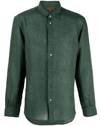 Мужская темно-зеленая льняная рубашка с длинным рукавом от Barena