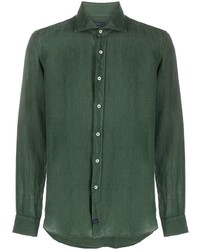 Мужская темно-зеленая льняная рубашка с длинным рукавом от Fay