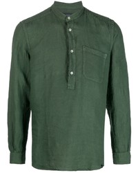 Мужская темно-зеленая льняная рубашка с длинным рукавом от Fay