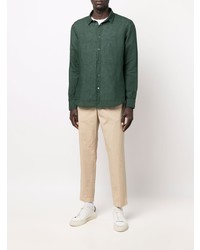 Мужская темно-зеленая льняная рубашка с длинным рукавом от Barena