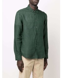 Мужская темно-зеленая льняная рубашка с длинным рукавом от Barena