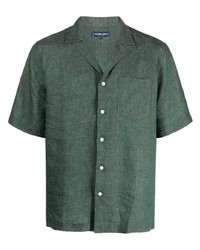 Мужская темно-зеленая льняная рубашка с коротким рукавом от Frescobol Carioca