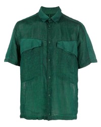 Мужская темно-зеленая льняная рубашка с коротким рукавом от Transit