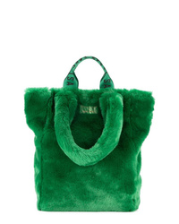 Темно-зеленая меховая большая сумка