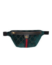 Мужская темно-зеленая поясная сумка из плотной ткани от Gucci
