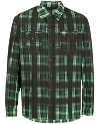 Мужская темно-зеленая рубашка с длинным рукавом в шотландскую клетку от B-Used