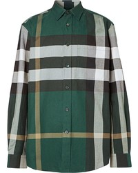 Мужская темно-зеленая рубашка с длинным рукавом в шотландскую клетку от Burberry