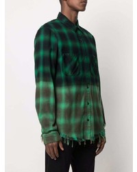 Мужская темно-зеленая рубашка с длинным рукавом в шотландскую клетку от Amiri