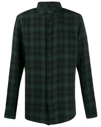 Мужская темно-зеленая рубашка с длинным рукавом в шотландскую клетку от Deperlu