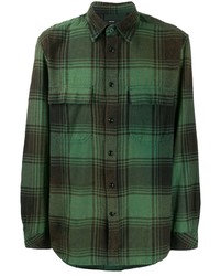 Мужская темно-зеленая рубашка с длинным рукавом в шотландскую клетку от Diesel