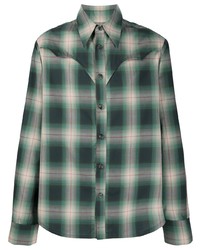 Мужская темно-зеленая рубашка с длинным рукавом в шотландскую клетку от DUOltd