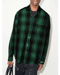 Мужская темно-зеленая рубашка с длинным рукавом в шотландскую клетку от Mastermind Japan