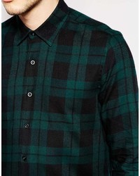 Мужская темно-зеленая рубашка с длинным рукавом в шотландскую клетку от Peter Werth