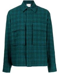 Мужская темно-зеленая рубашка с длинным рукавом в шотландскую клетку от Wooyoungmi