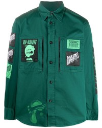 Мужская темно-зеленая рубашка с длинным рукавом с вышивкой от Diesel