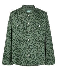 Мужская темно-зеленая рубашка с длинным рукавом с леопардовым принтом от Vyner Articles