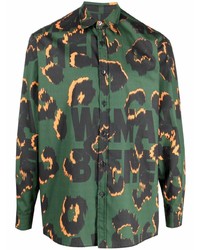Мужская темно-зеленая рубашка с длинным рукавом с леопардовым принтом от Waxman Brothers