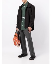 Мужская темно-зеленая рубашка с длинным рукавом с принтом от Namacheko