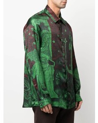 Мужская темно-зеленая рубашка с длинным рукавом с принтом от 424