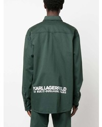 Мужская темно-зеленая рубашка с длинным рукавом с принтом от Karl Lagerfeld