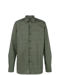 Мужская темно-зеленая рубашка с длинным рукавом с принтом от Prada