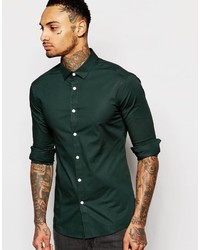 Мужская темно-зеленая рубашка с длинным рукавом от Asos