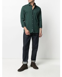 Мужская темно-зеленая рубашка с длинным рукавом от Mp Massimo Piombo