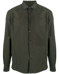 Мужская темно-зеленая рубашка с длинным рукавом от Ermenegildo Zegna