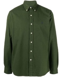 Мужская темно-зеленая рубашка с длинным рукавом от Polo Ralph Lauren