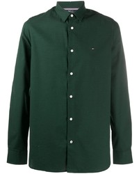 Мужская темно-зеленая рубашка с длинным рукавом от Tommy Hilfiger