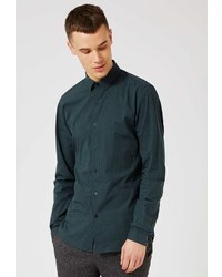Мужская темно-зеленая рубашка с длинным рукавом от Topman