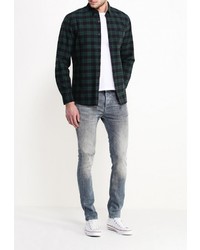 Мужская темно-зеленая рубашка с длинным рукавом от Topman