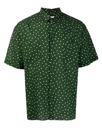 Мужская темно-зеленая рубашка с коротким рукавом в горошек от YMC