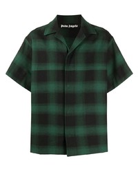 Мужская темно-зеленая рубашка с коротким рукавом в шотландскую клетку от Palm Angels