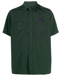 Темно-зеленая рубашка с коротким рукавом с вышивкой