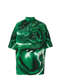 Мужская темно-зеленая рубашка с коротким рукавом с принтом от Balenciaga