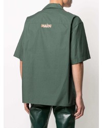 Мужская темно-зеленая рубашка с коротким рукавом с принтом от Marni