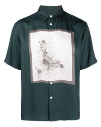 Мужская темно-зеленая рубашка с коротким рукавом с принтом от Soulland