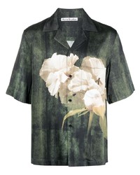 Мужская темно-зеленая рубашка с коротким рукавом с цветочным принтом от Acne Studios