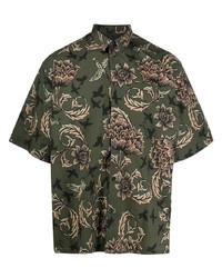 Мужская темно-зеленая рубашка с коротким рукавом с цветочным принтом от Givenchy