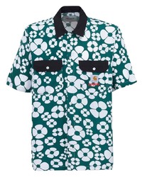 Мужская темно-зеленая рубашка с коротким рукавом с цветочным принтом от Marni