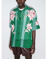 Мужская темно-зеленая рубашка с коротким рукавом с цветочным принтом от Valentino
