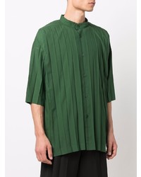 Мужская темно-зеленая рубашка с коротким рукавом от Homme Plissé Issey Miyake