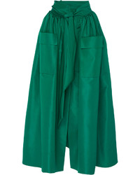 Темно-зеленая сатиновая юбка-миди со складками