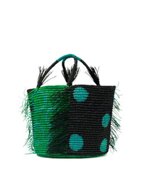 Темно-зеленая соломенная большая сумка