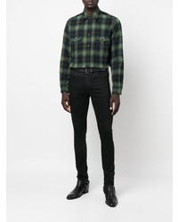 Мужская темно-зеленая фланелевая рубашка с длинным рукавом в шотландскую клетку от Saint Laurent